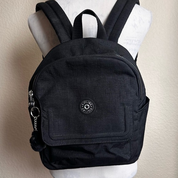 Kipling Backpack Black Nylon Shoulder Book Bag With Monkey Brand New - Picture 2 of 11